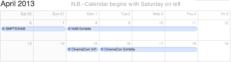 Calendar dates of SMPTE during NAB and CinemaCon