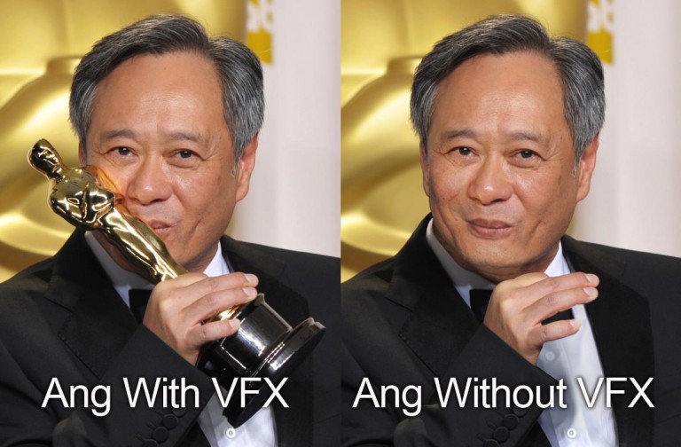 Ang Lee Oscar – with and without VFX (photo: source unknown)